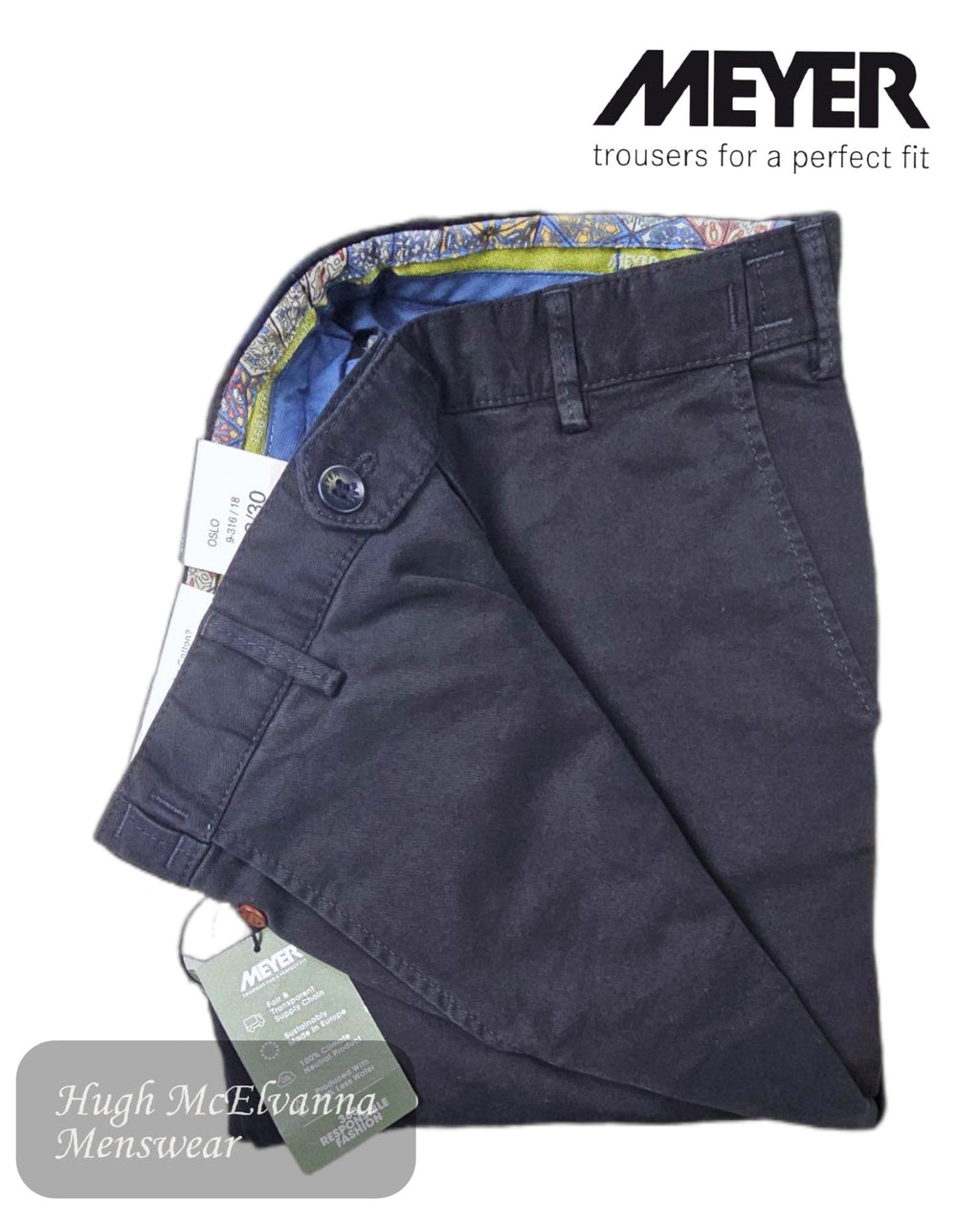 Meyer OSLO Navy Stretch Waist Travel Trouser – 316/18 - Hugh McElvanna Menswear