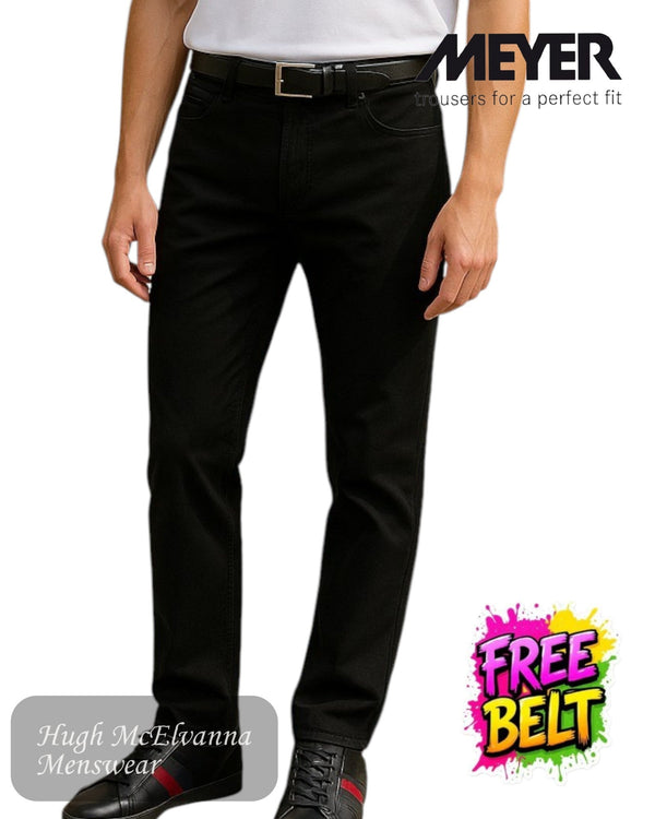 Meyer ROMA 316 - 09 Black Cotton Stretch Trouser - Hugh McElvanna Menswear