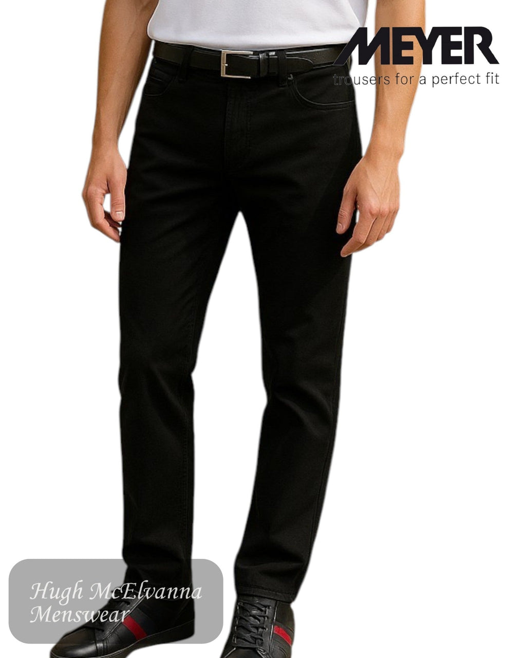 Meyer ROMA 316 - 09 Black Cotton Stretch Trouser - Hugh McElvanna Menswear