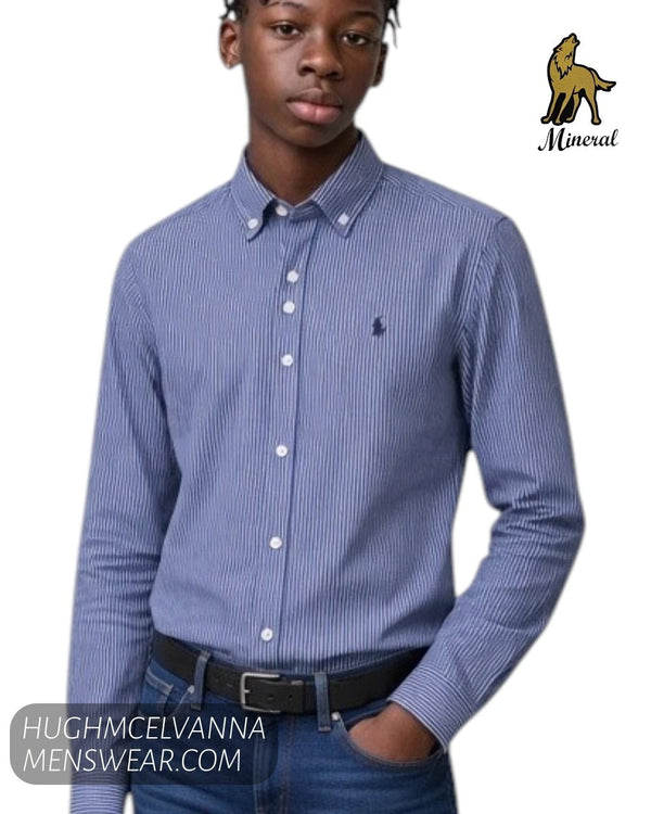 Mineral Bantry Long Sleeve Shirt in Blue - Hugh McElvanna Menswear - Shirts & Tops