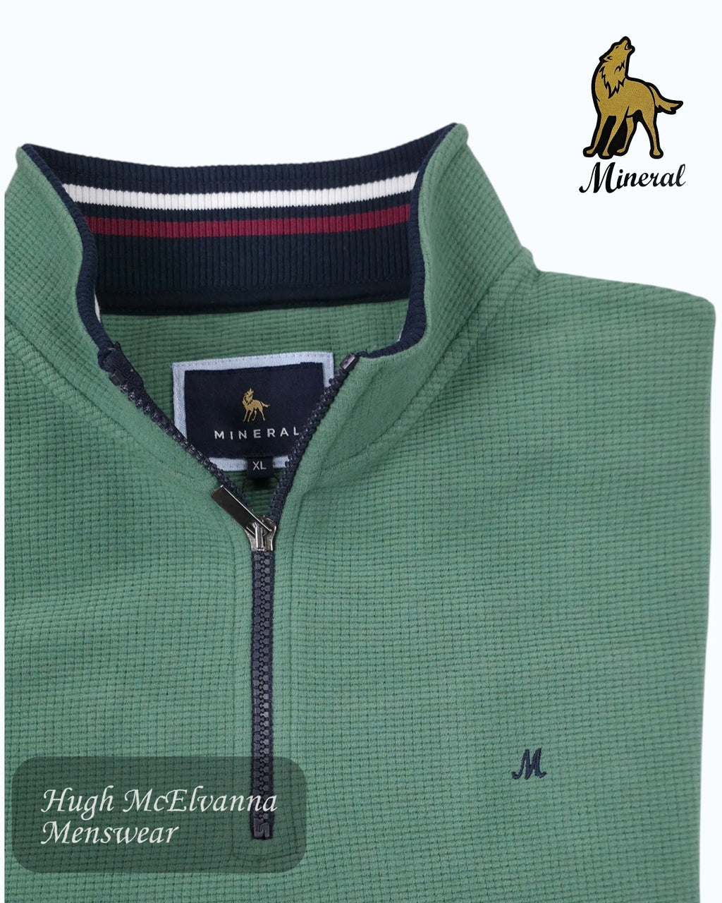 Mineral Brendan Quarter Zip Sweatshirt in Green - Hugh McElvanna Menswear
