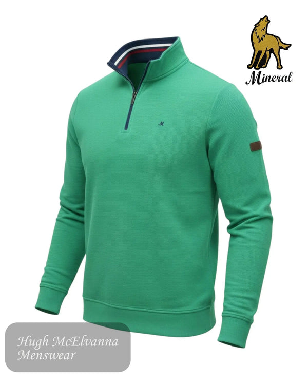 Mineral Brendan Quarter Zip Sweatshirt in Green - Hugh McElvanna Menswear