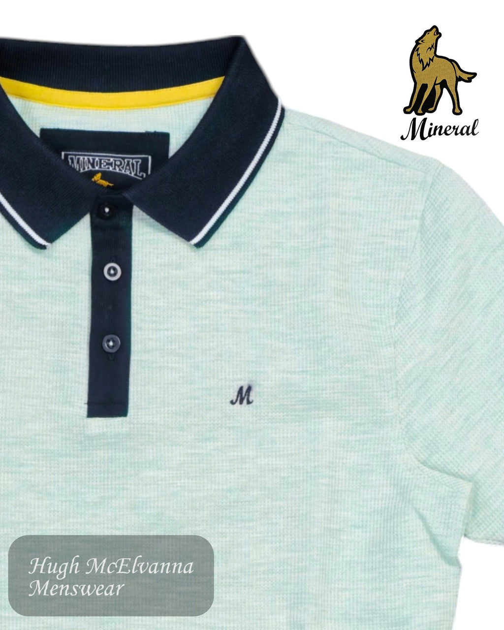 Mineral BRUNO Sage Polo Shirt | 100% Cotton Men's Polo with Contrast Collar - Hugh McElvanna Menswear