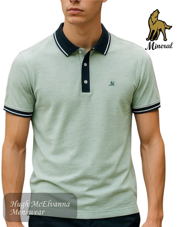 Mineral BRUNO Sage Polo Shirt | 100% Cotton Men's Polo with Contrast Collar - Hugh McElvanna Menswear