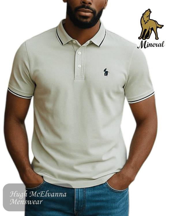 Mineral MARACA Polo Shirt – Sage Green Men’s Polo with Tipped Collar - Hugh McElvanna Menswear