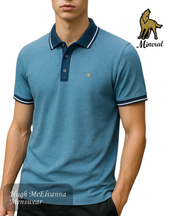 Mineral MARCO Blue Polo Shirt | 100% Cotton Men's Short Sleeve Polo - Hugh McElvanna Menswear