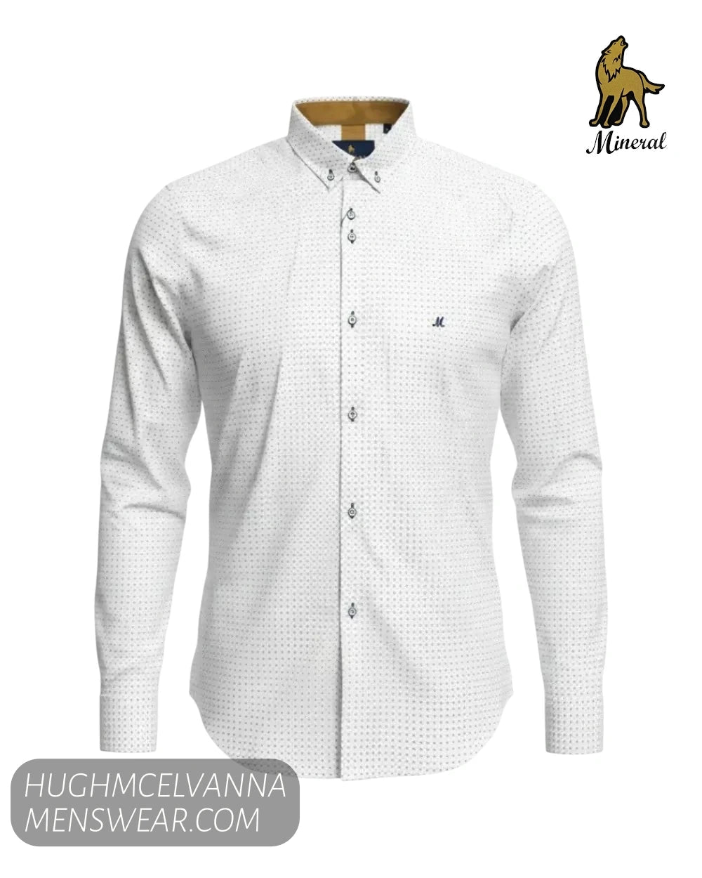 Mineral MARLEY White and Tan Design Long Sleeve Shirt - Hugh McElvanna Menswear - Shirt