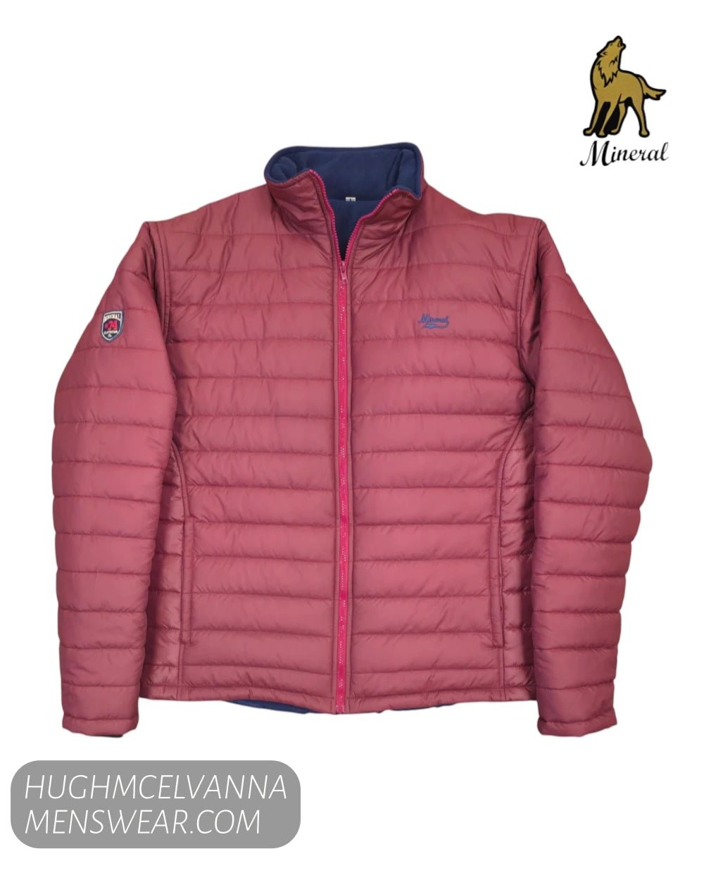 Mineral Maroon Puffer Jacket with Navy Fleece Lining - Hugh McElvanna Menswear - Coats