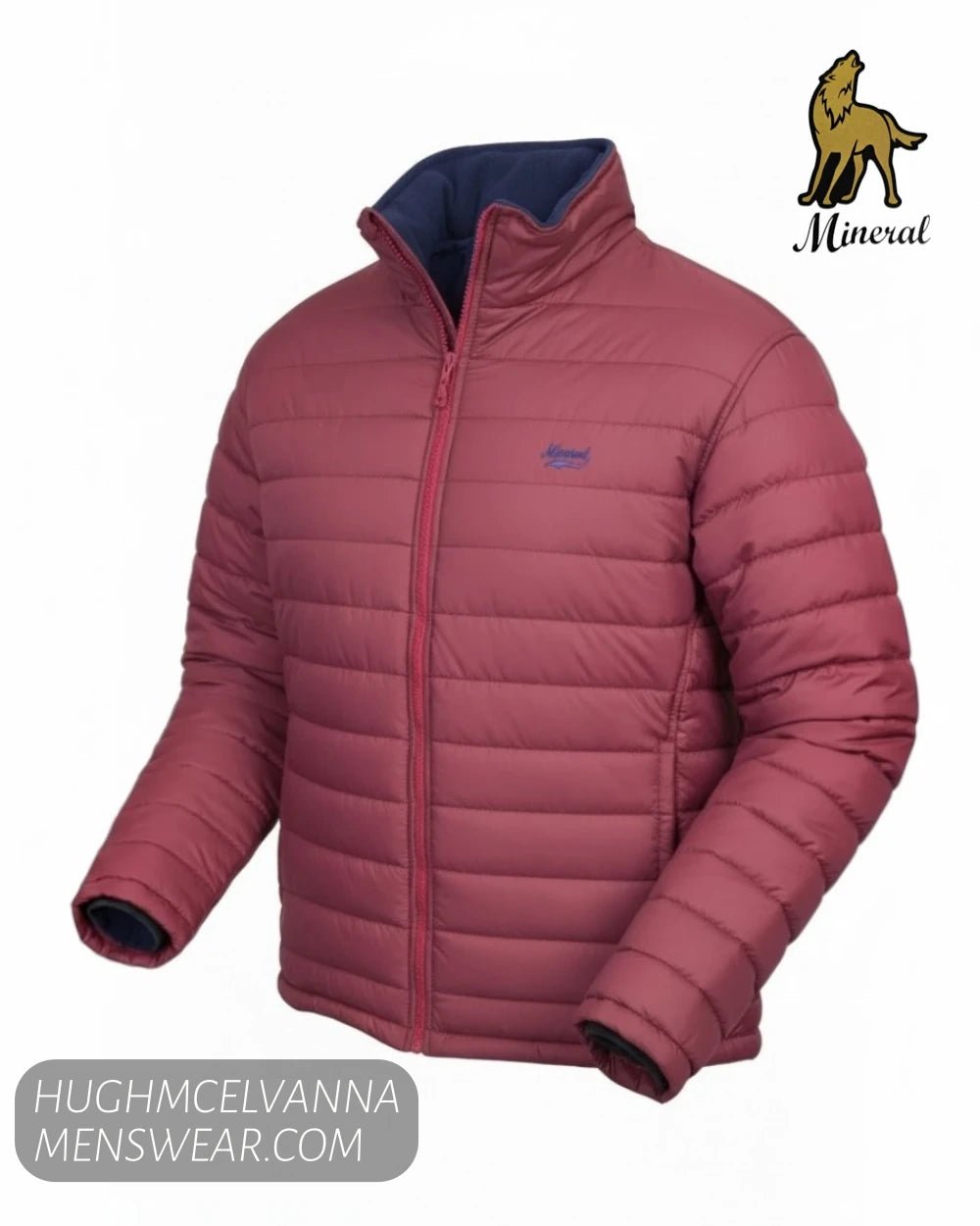 Mineral Maroon Puffer Jacket with Navy Fleece Lining - Hugh McElvanna Menswear - Coats