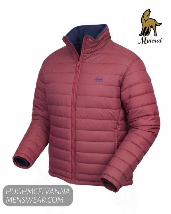 Mineral Maroon Puffer Jacket with Navy Fleece Lining - Hugh McElvanna Menswear - Coats