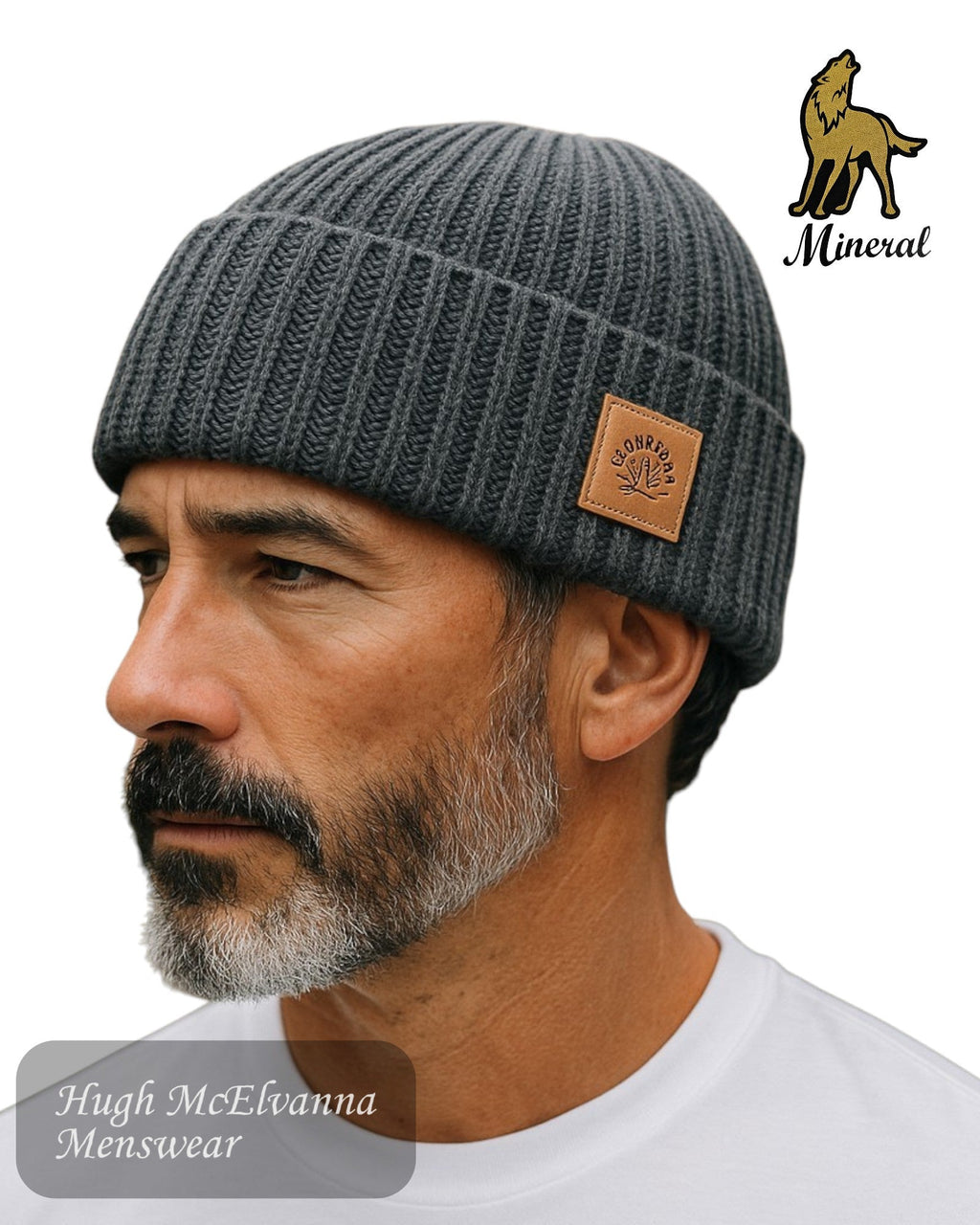 Mineral Men's Beanie – One Size Knitted Winter Hat with Logo Patch - Hugh McElvanna Menswear