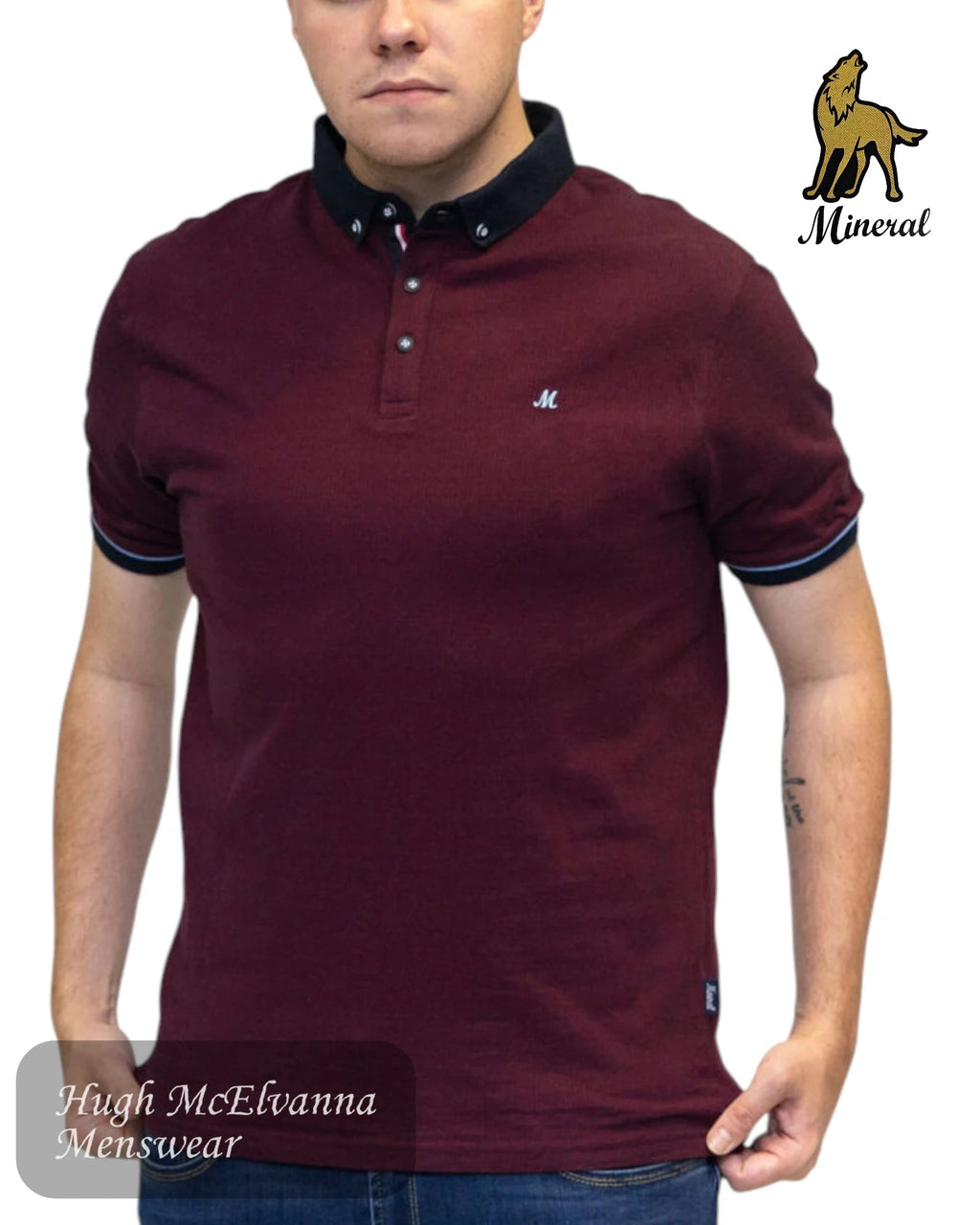 Mineral PEDAL Fashion Polo - Wine & Dark Denim - Hugh McElvanna Menswear