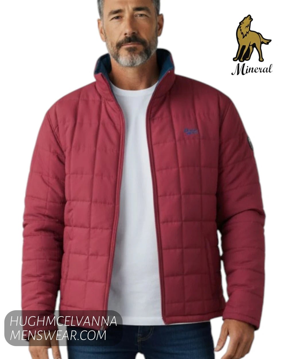 Mineral Red Puffer Jacket with Navy Fleece Lining - Hugh McElvanna Menswear - Casual Jackets