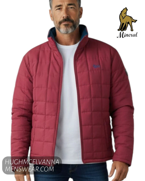 Mineral Red Puffer Jacket with Navy Fleece Lining - Hugh McElvanna Menswear - Casual Jackets