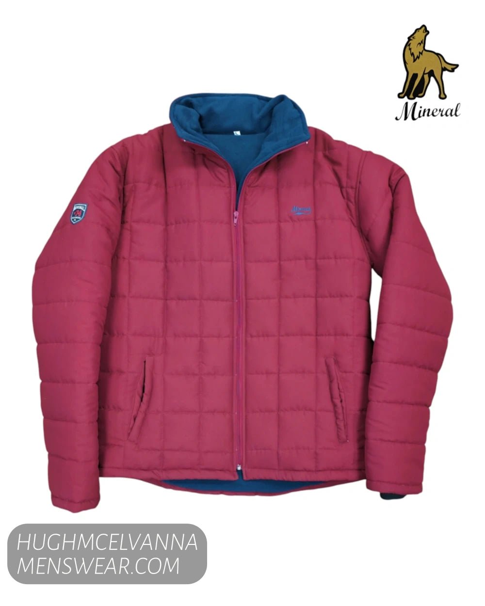 Mineral Red Puffer Jacket with Navy Fleece Lining - Hugh McElvanna Menswear - Casual Jackets