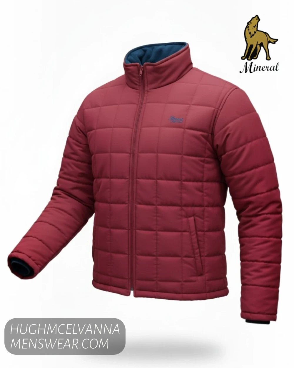 Mineral Red Puffer Jacket with Navy Fleece Lining - Hugh McElvanna Menswear - Casual Jackets