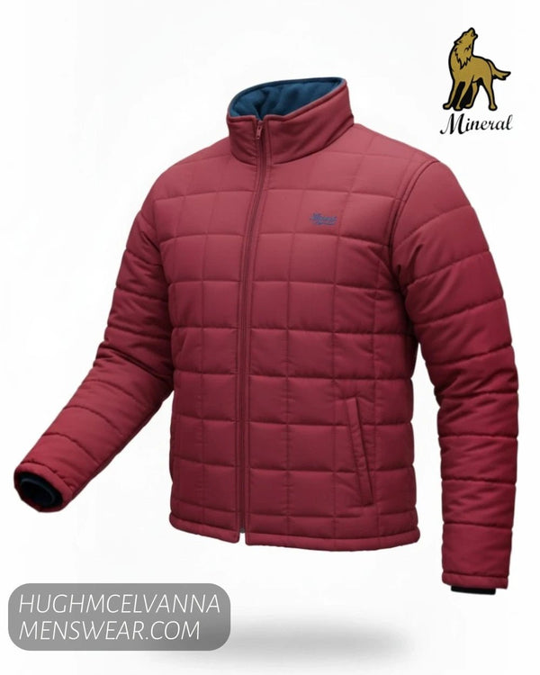 Mineral Red Puffer Jacket with Navy Fleece Lining - Hugh McElvanna Menswear - Casual Jackets