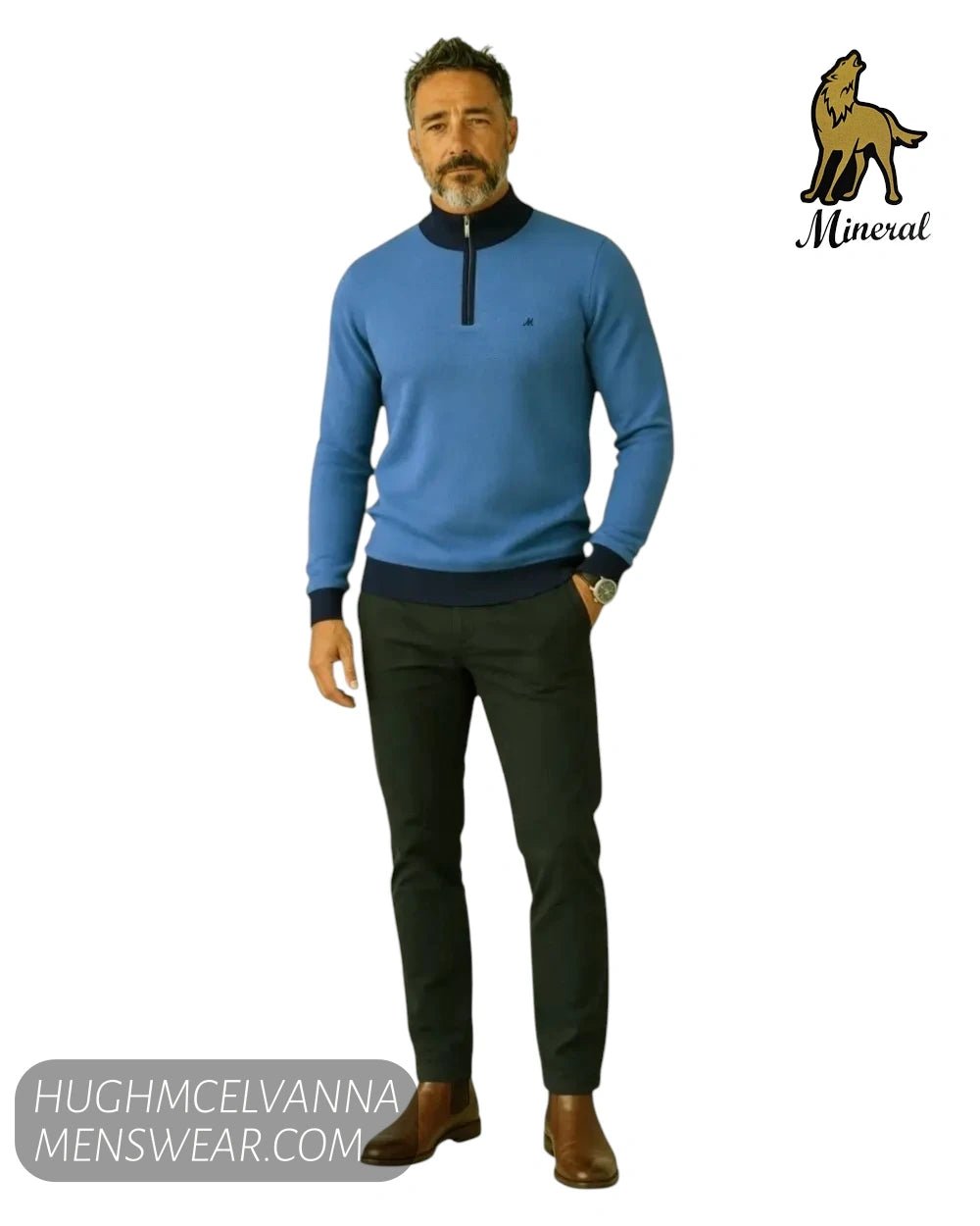 Mineral River Blue Quarter Zip Pullover - Hugh McElvanna Menswear - Quarter Zip