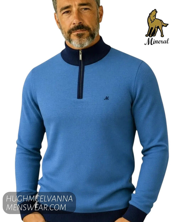Mineral River Blue Quarter Zip Pullover - Hugh McElvanna Menswear - Quarter Zip