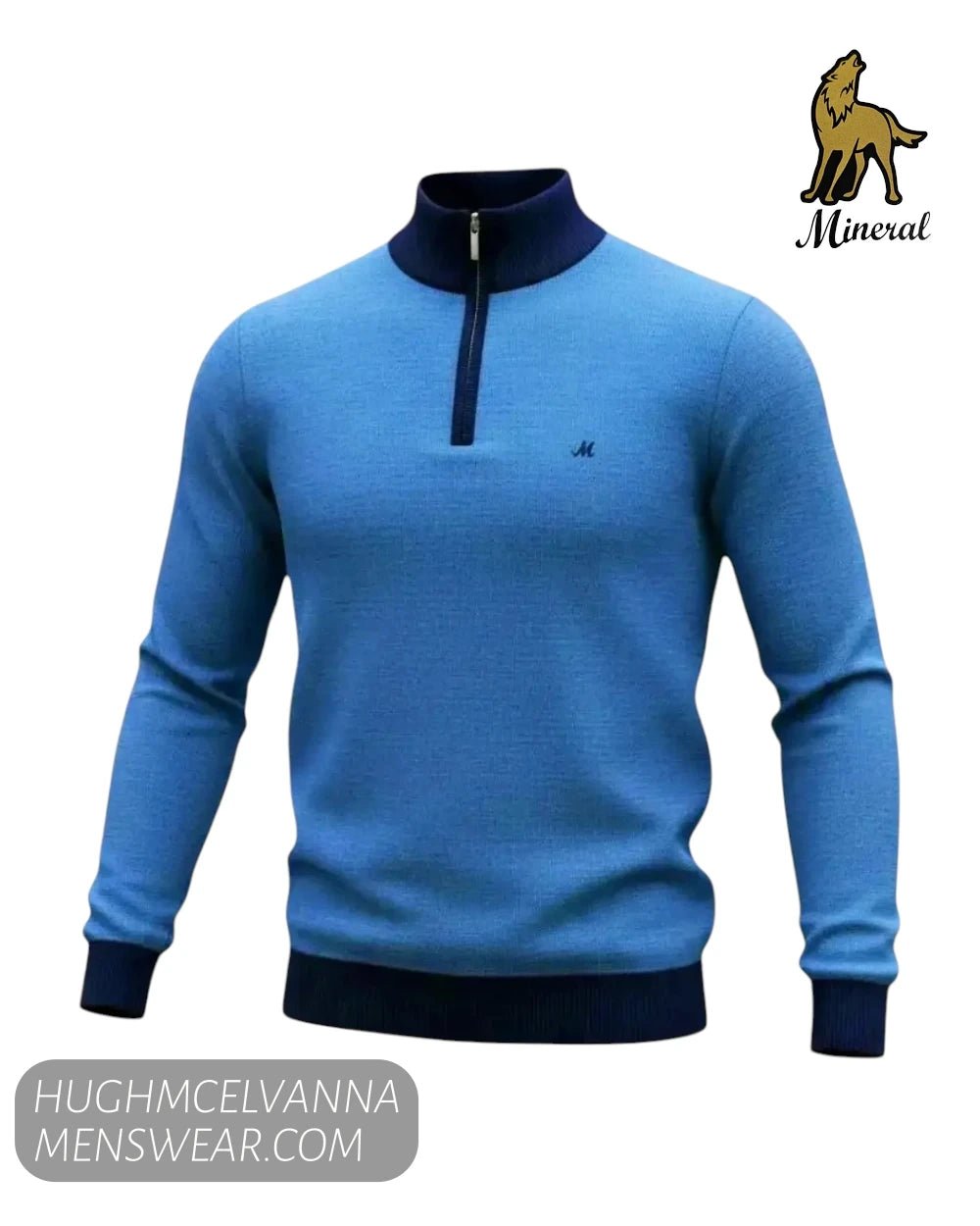 Mineral River Blue Quarter Zip Pullover - Hugh McElvanna Menswear - Quarter Zip