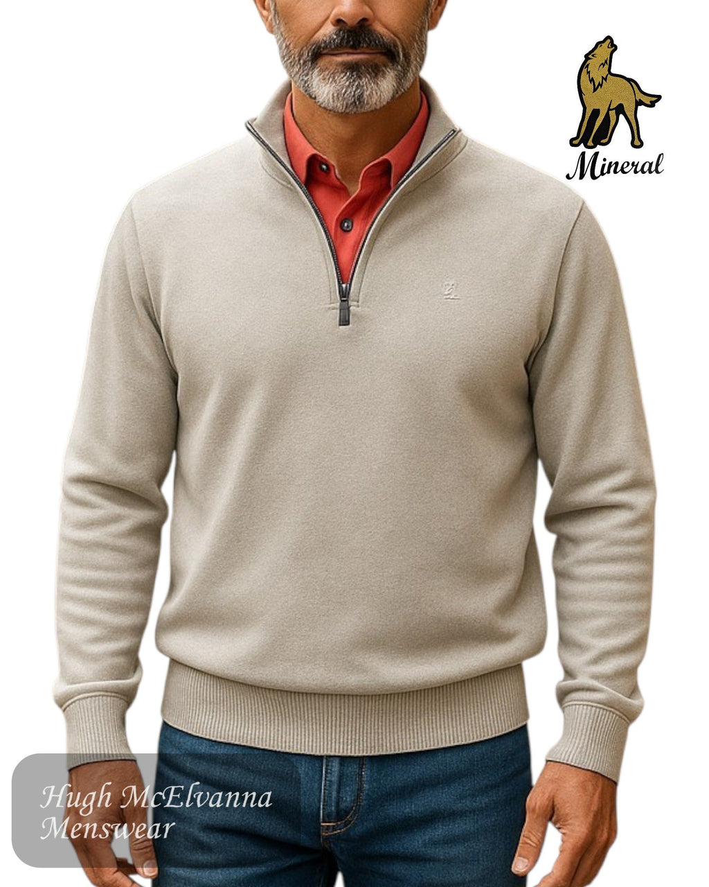 Mineral River Grey Zip Neck Sweater - Hugh McElvanna Menswear