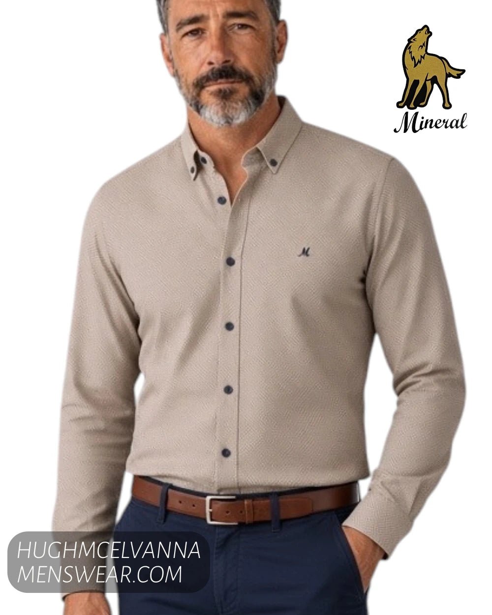 Mineral TOAROOM Tan Design Long Sleeve Shirt - Hugh McElvanna Menswear - Shirt