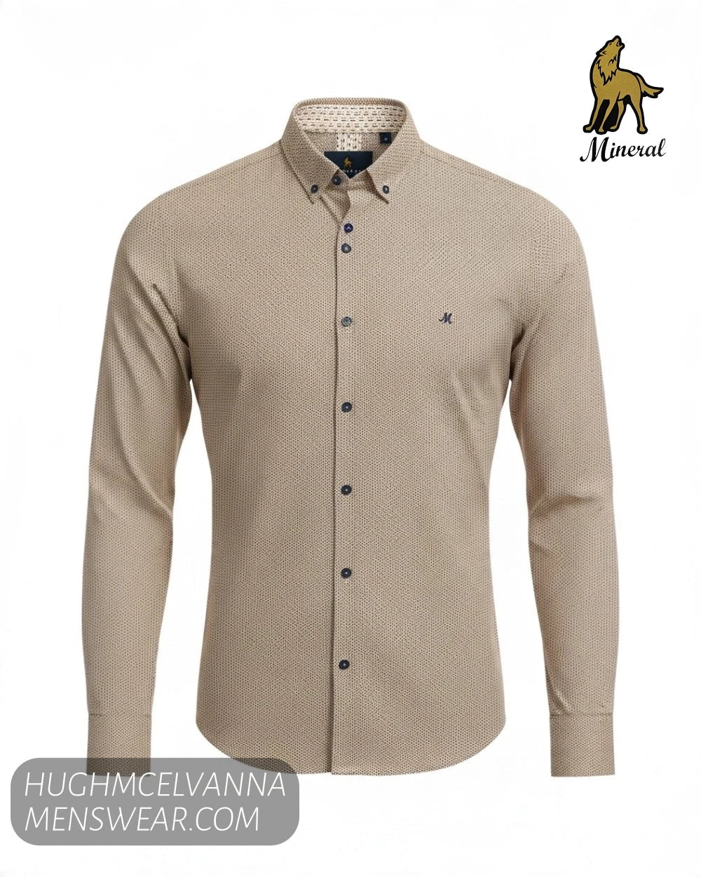 Mineral TOAROOM Tan Design Long Sleeve Shirt - Hugh McElvanna Menswear - Shirt