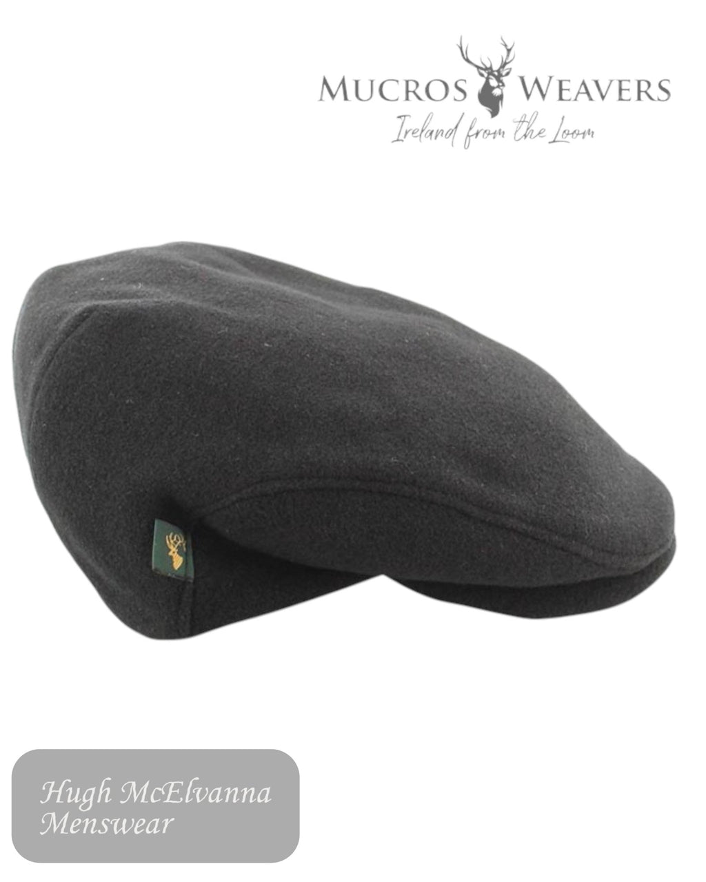 Mucros Trinity Black Irish Tweed Cap - Hugh McElvanna Menswear