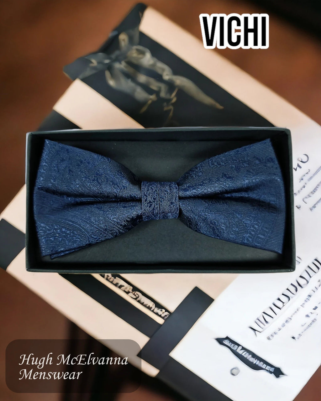 NAVY Bow Tie & Pocket Square Set - MB90E - Hugh McElvanna Menswear