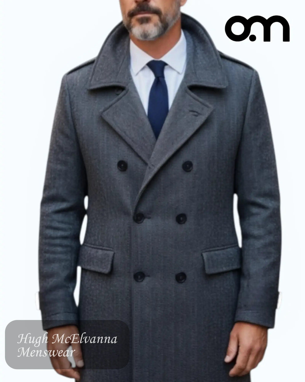 Odermark ODS0917 Charcoal Herringbone Overcoat - Hugh McElvanna Menswear