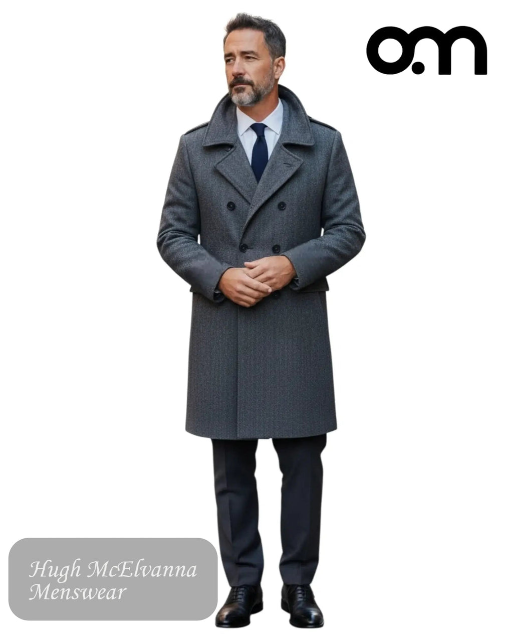 Odermark ODS0917 Charcoal Herringbone Overcoat - Hugh McElvanna Menswear