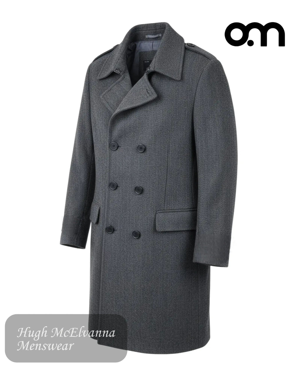 Odermark ODS0917 Charcoal Herringbone Overcoat - Hugh McElvanna Menswear