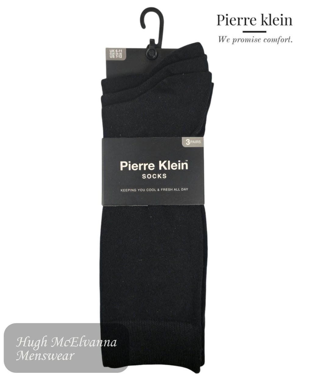Peirre Klein 3 - pack black socks - 2493 - Hugh McElvanna Menswear