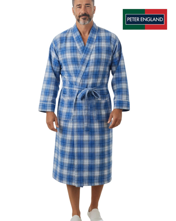 Peter England Blue Check Warm Handle Dressing Gown | PE3512 - 128 - Hugh McElvanna Menswear
