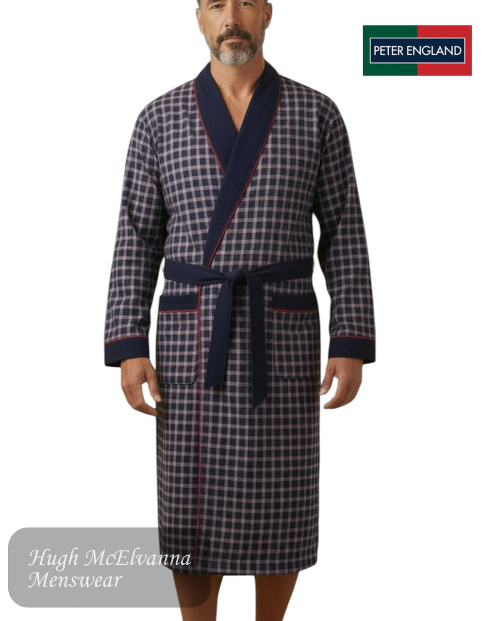 Peter England Navy Check Poplin Warm Handle Gown | PE3513 - 058 - Hugh McElvanna Menswear