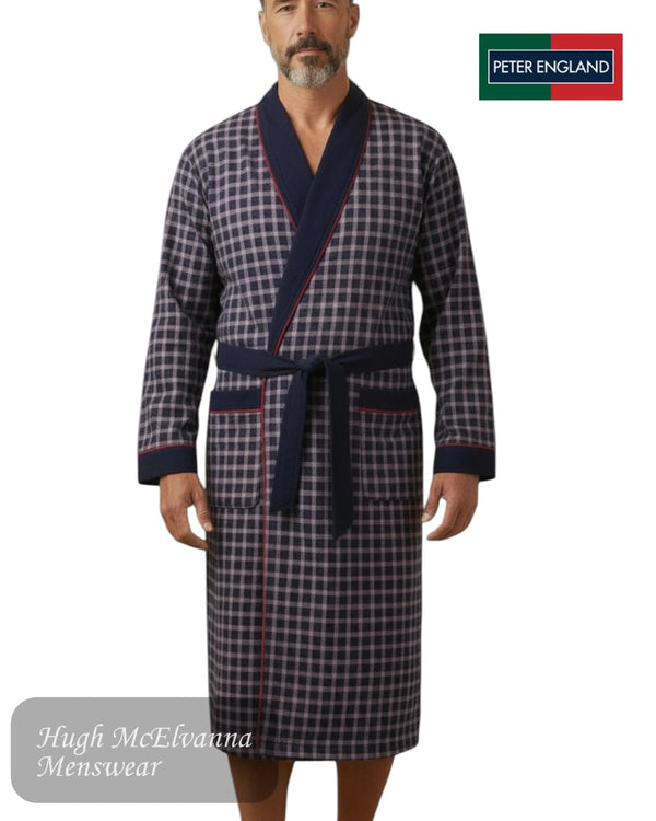 Peter England Navy Check Poplin Warm Handle Gown | PE3513 - 058 - Hugh McElvanna Menswear
