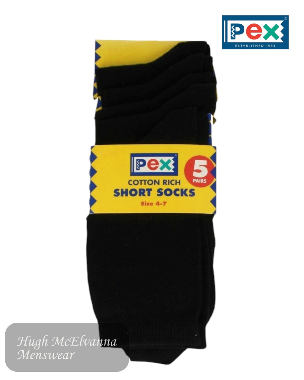 Pex Black 5 Pair Pack Cotton Rich School Socks – S4335/002 - Hugh McElvanna Menswear