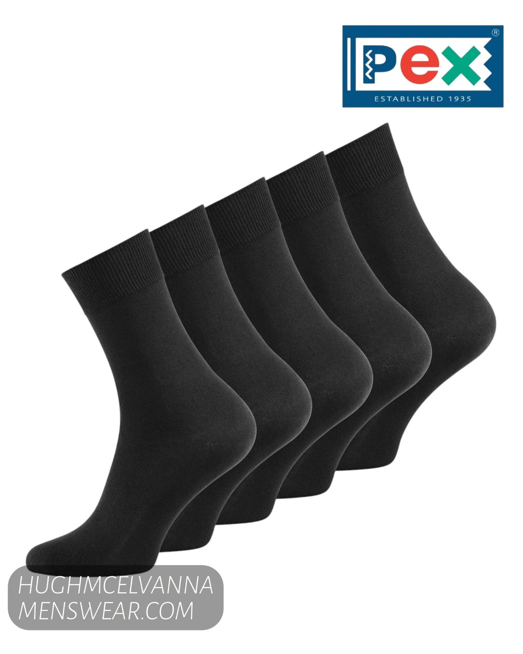 Pex Black 5 Pair Pack Cotton Rich School Socks – S4335/002 - Hugh McElvanna Menswear