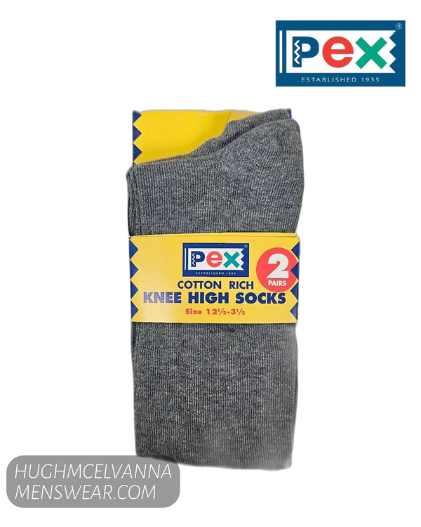 Pex Graduate Grey Cotton Rich Knee Socks (2 Pack) - Hugh McElvanna Menswear