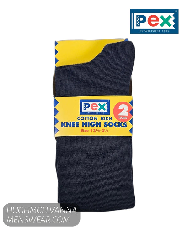 Pex Graduate Navy Cotton-Rich Knee Socks – Twin Pack - Hugh McElvanna Menswear