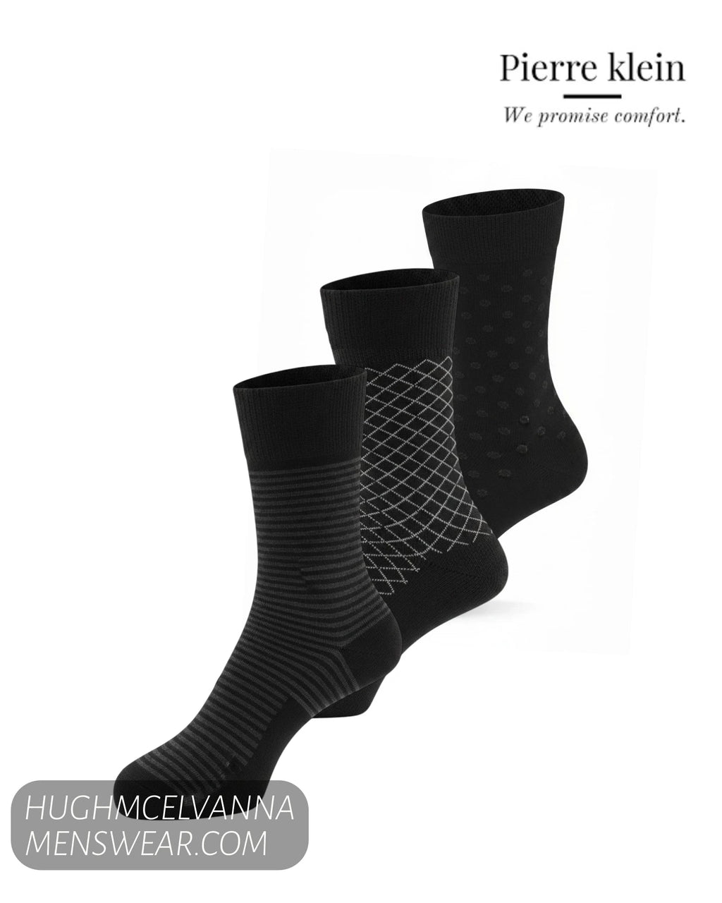 Pierre Klein Black 3Pk. Eazy Grip Socks | 2450 - Hugh McElvanna Menswear