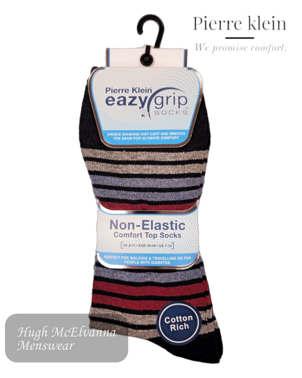 Pierre Klein Stripe 3Pk. Eazy Grip Socks - 3119 - Hugh McElvanna Menswear