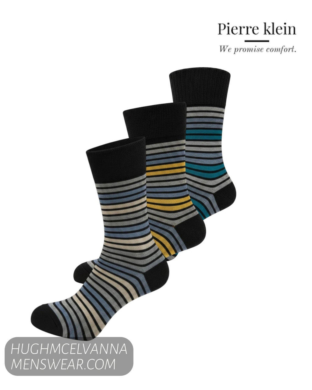 Pierre Klein Stripe Eazy Grip Socks 3 - Pack | 3119 - Hugh McElvanna Menswear