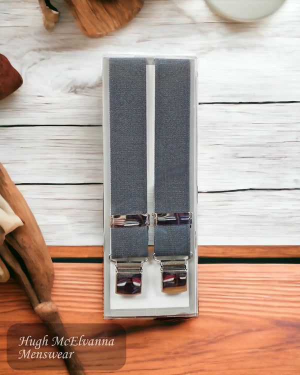 Plain GREY Heavy Clip Braces - C101P - Hugh McElvanna Menswear