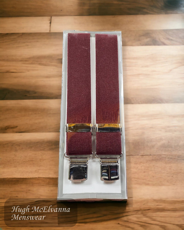 Plain WINE Heavy Clip Braces - C101P - Hugh McElvanna Menswear