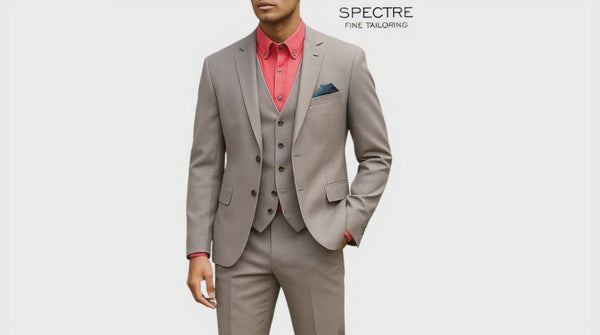Spectre grey branson suit worn by a model