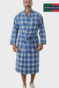 Model showing of this blue check robe by Peter England