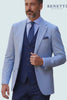 Benetti Albert sky suit jacket worn with a navy waistcoat and trousers against a whie background