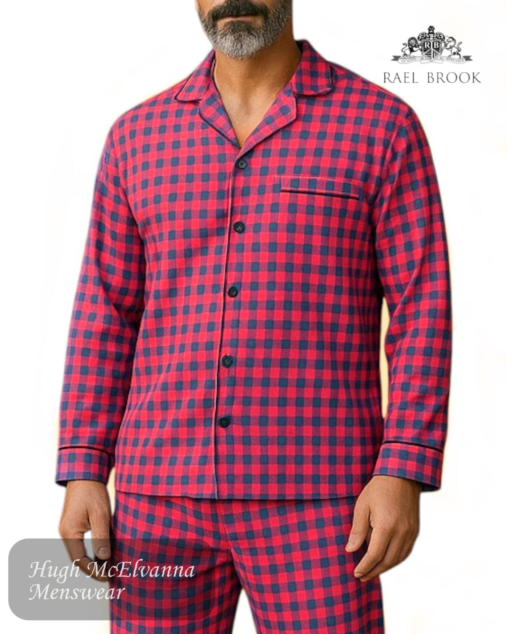 Rael Brook Men’s 100% Brushed Cotton Pyjama Set – Checked Design for Warmth & Comfort (P291) - Hugh McElvanna Menswear