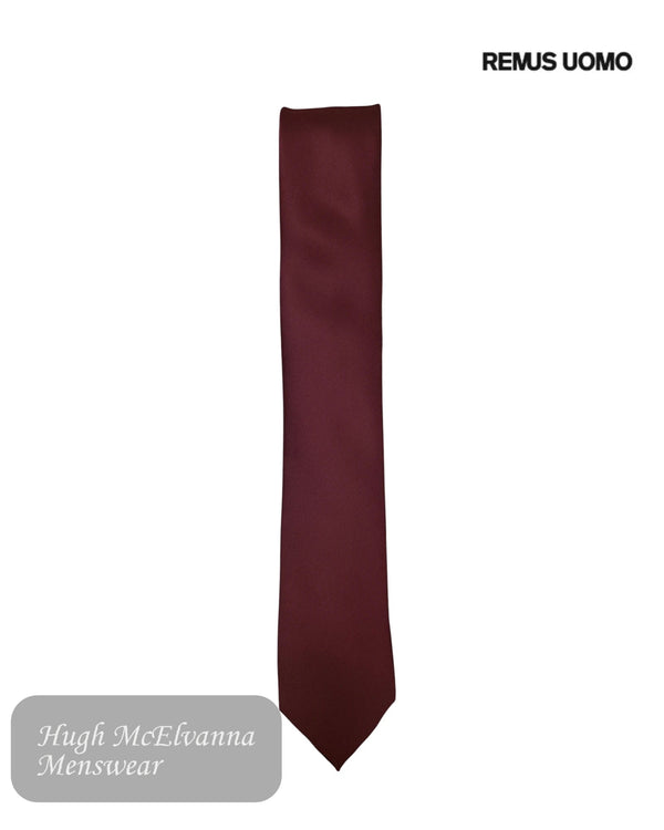 Remus Uomo Dark Plum Plain Necktie - Hugh McElvanna Menswear